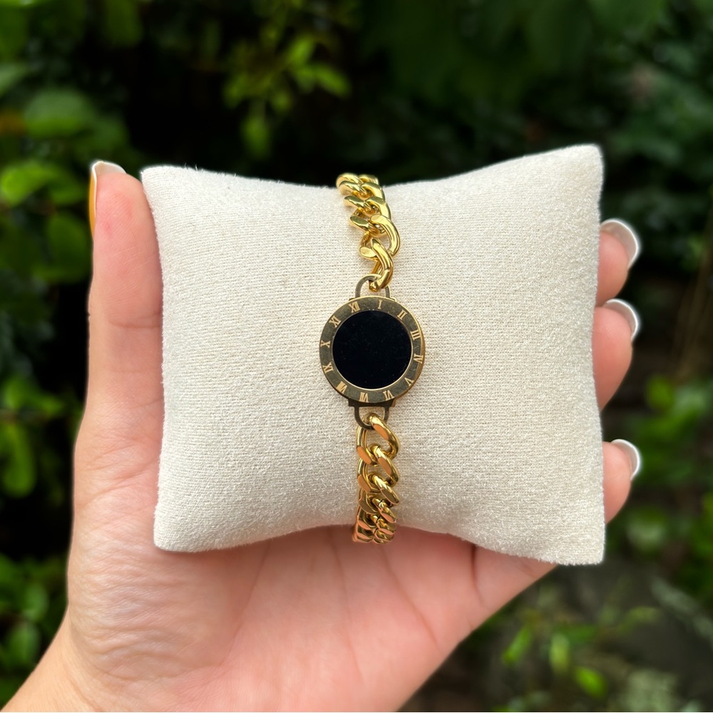 18K Gold Plated Double sided Roman Número chain Bracelet
